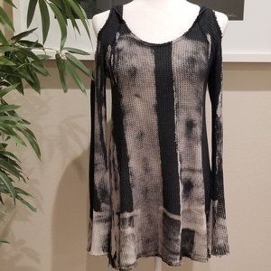Bell Sleeves Waffle Weave Charcoal Gray Top